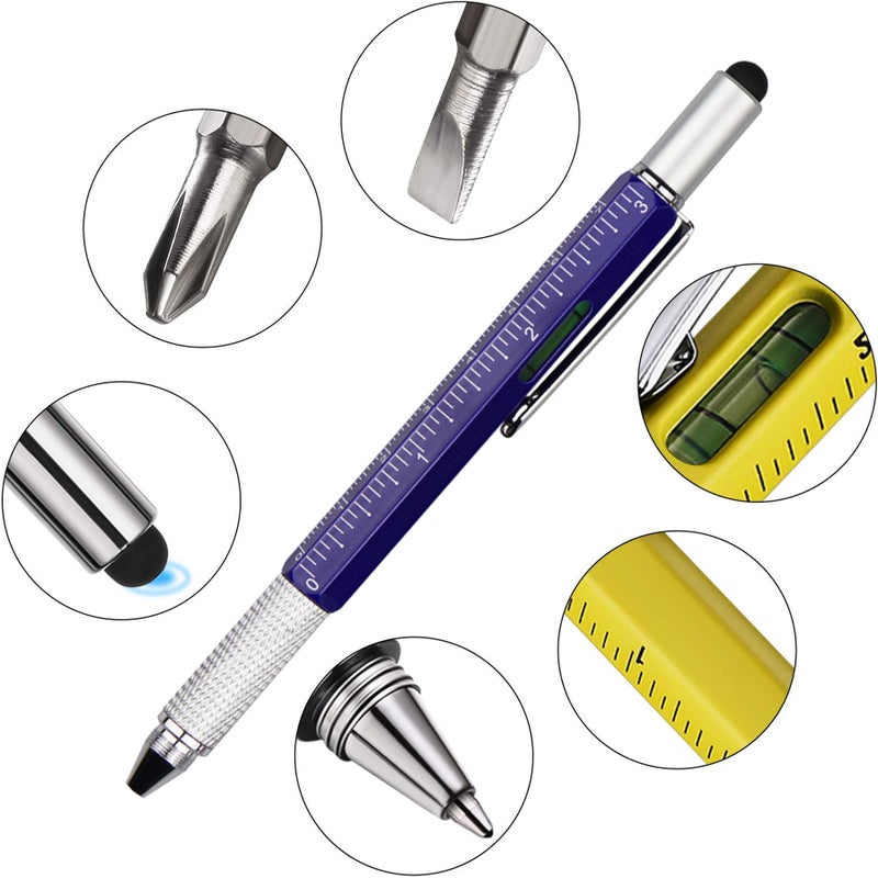 DUNBONG Metal Multi tool Pen 6-in-1 Stylus Pen - With Screwdriver, Ballpoint Pen Black ink, Stylus pen, Level and Ruler, 1-Count (Blue) - Image 3